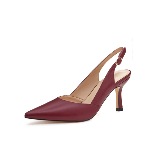 Maroon Slingback Pointed Toe Kitten Pumps
