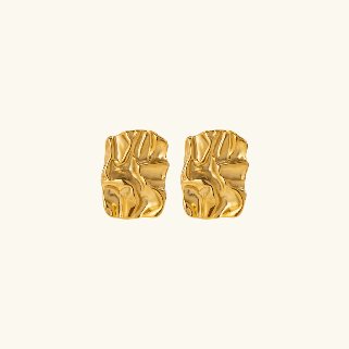 18K Gold Square Stainless Steel Textured Earrings