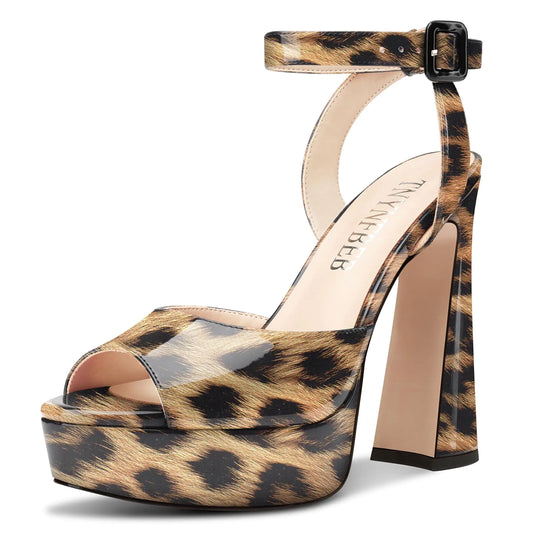 Leopard Print Chunky Platform Stiletto Sandals