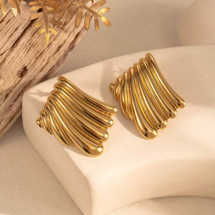 Modern Stainless Steel Ribbed Earrings