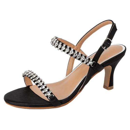Black Rhinestone Strappy Kitten Heels