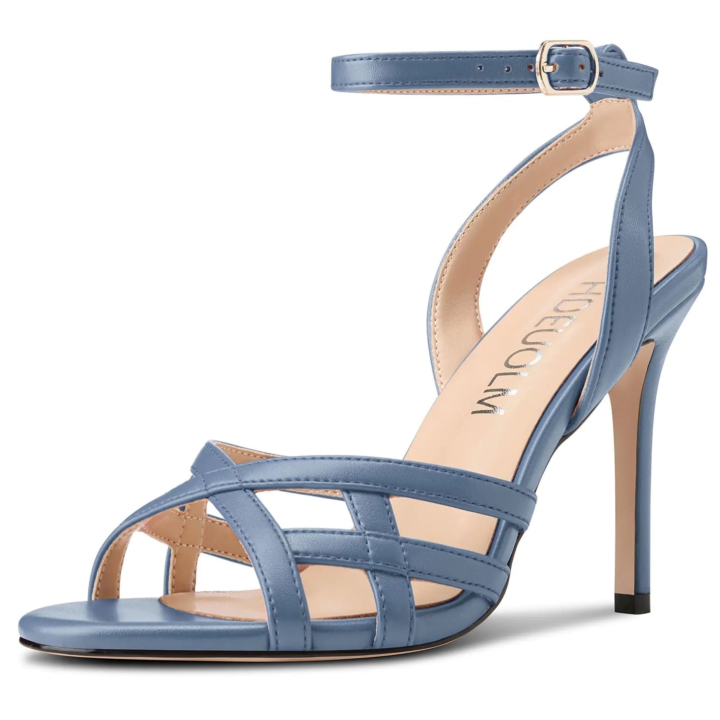 Denim Blue Round-Toe Strappy Stilettos
