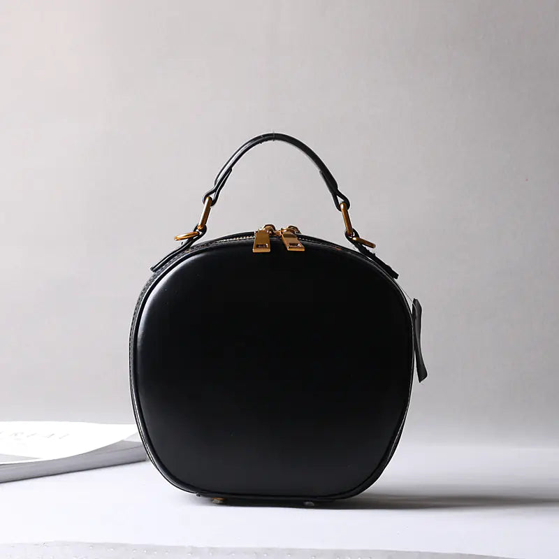 Round Leather Two-Layer Crossbody Handbag