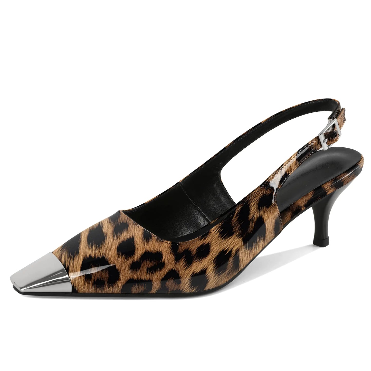 Leopard Print Square Toe Slingback Heels