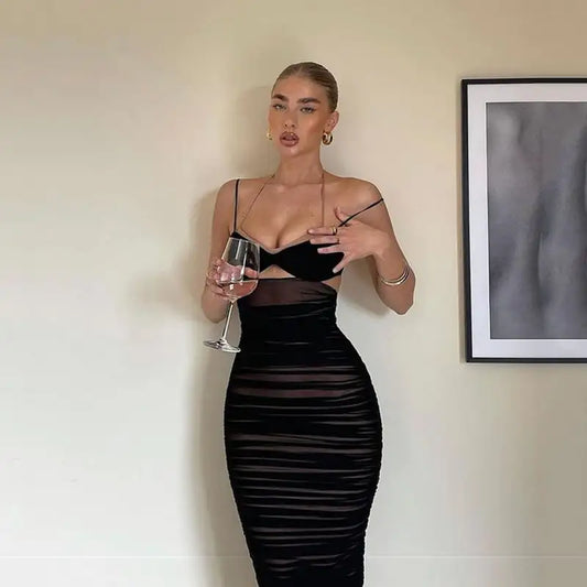 Cutout Back Strap Wrap Chest Dress