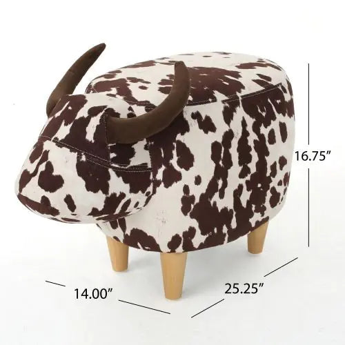 Brown And White Velvet Cow Shaped Footstool