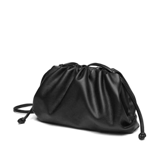 Black Vegan Leather Pleated Cloud Clutch