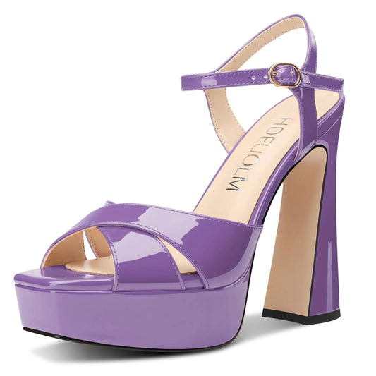 Patent Chunky Platform Sandals, Square Toe
