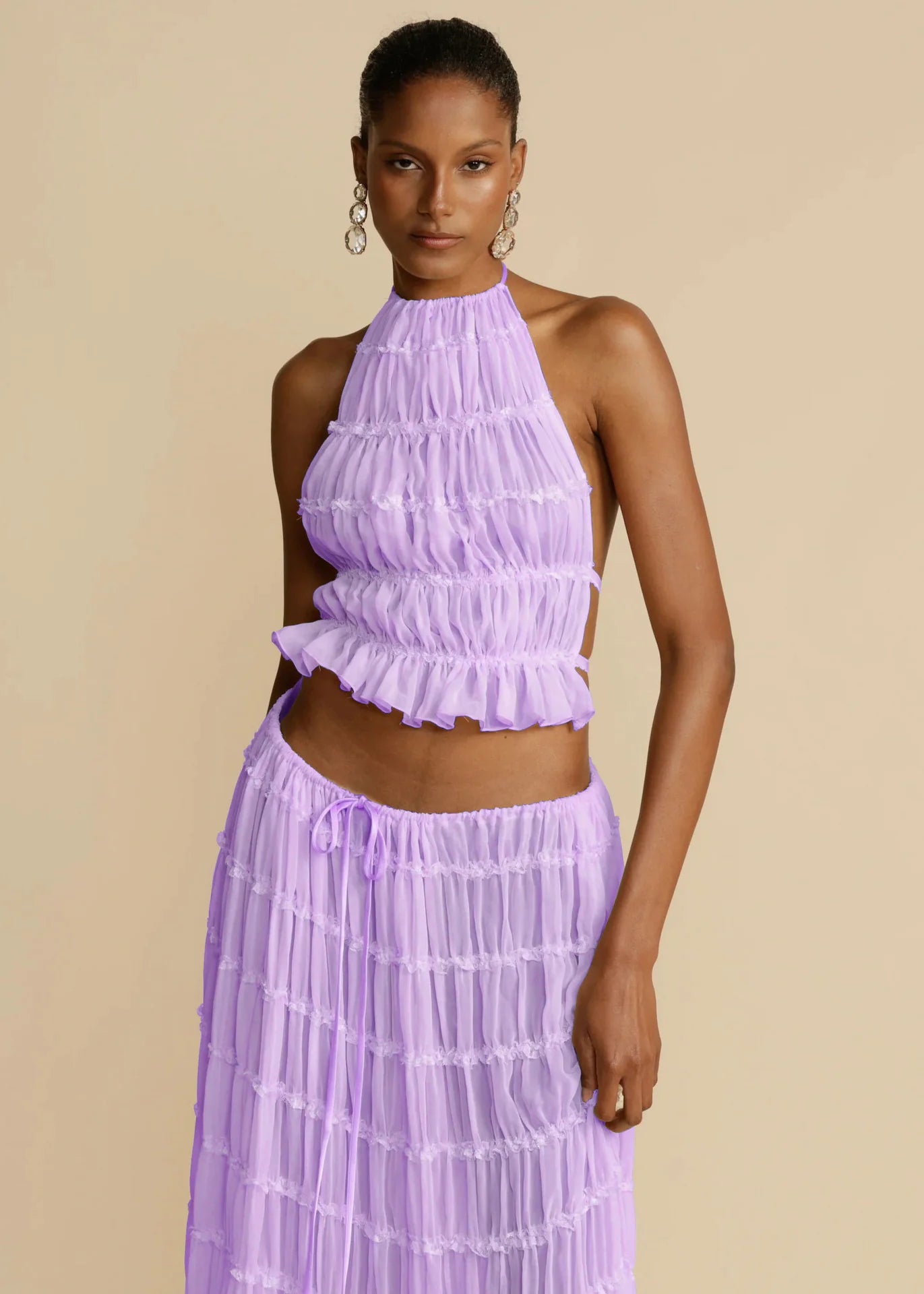Chic Halter Crop Top and Pleated Maxi Skirt