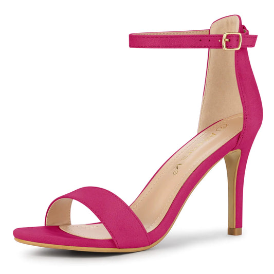 Hot Pink Suede Ankle Strap Heels