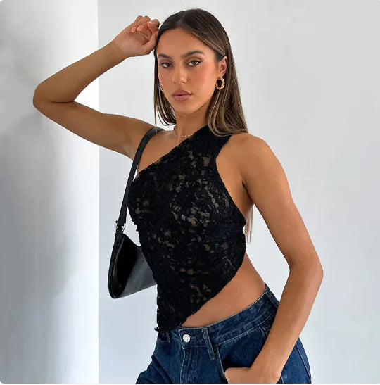 Lace Back Asymmetrical Women’s Tank Top
