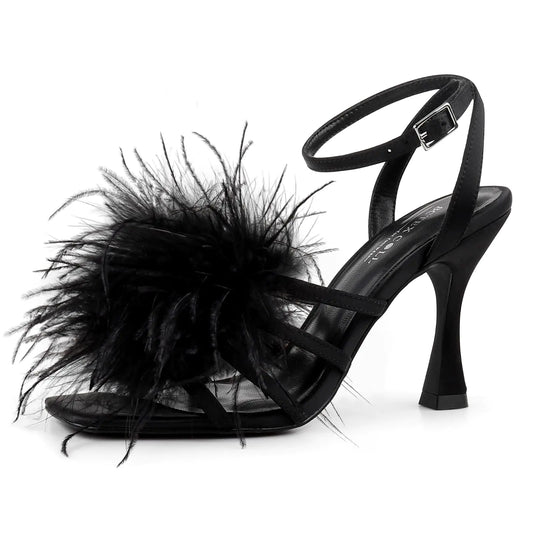 Feather Satin 3.9-Inch Ankle-Strap Stiletto Heels