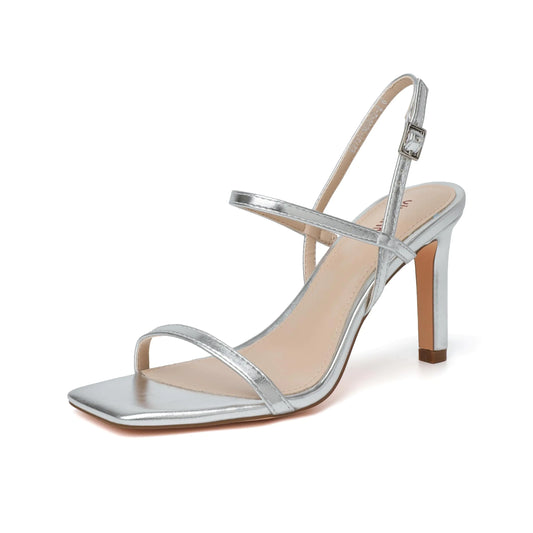 Silver Square Toe Strappy Stiletto Heels
