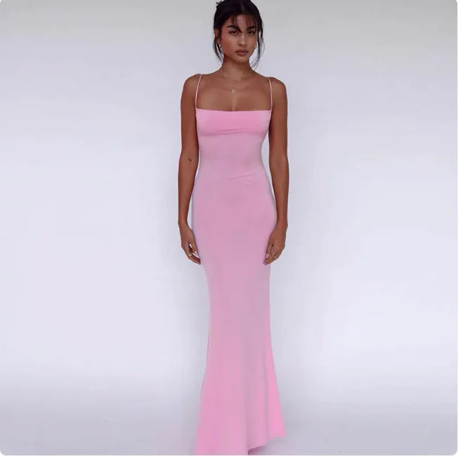 Sleek Backless Strappy Slim Midi Dress
