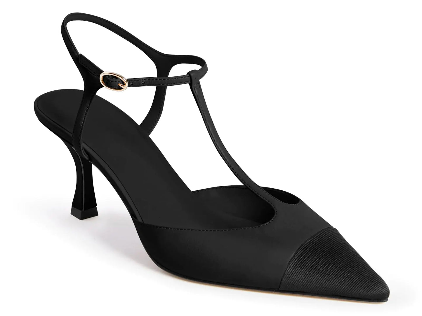 Two Tone T-Strap Kitten Slingback Heels