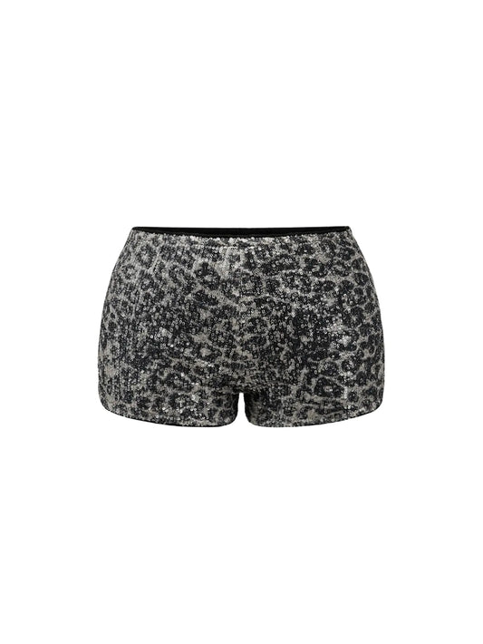 Vintage Leopard Print Sequin Mini Shorts