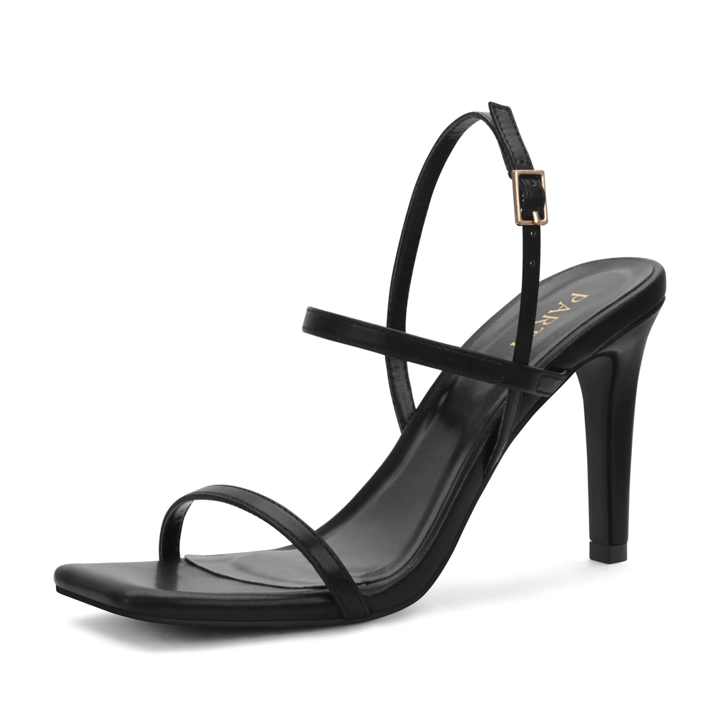 Black Square Toe Strappy Stiletto Heels