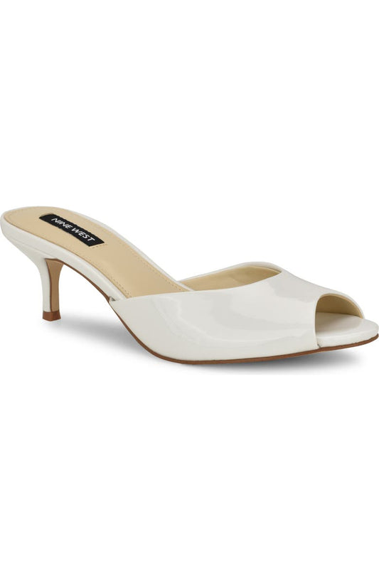 White Patent Kitten-Heel Round-Toe Sandal