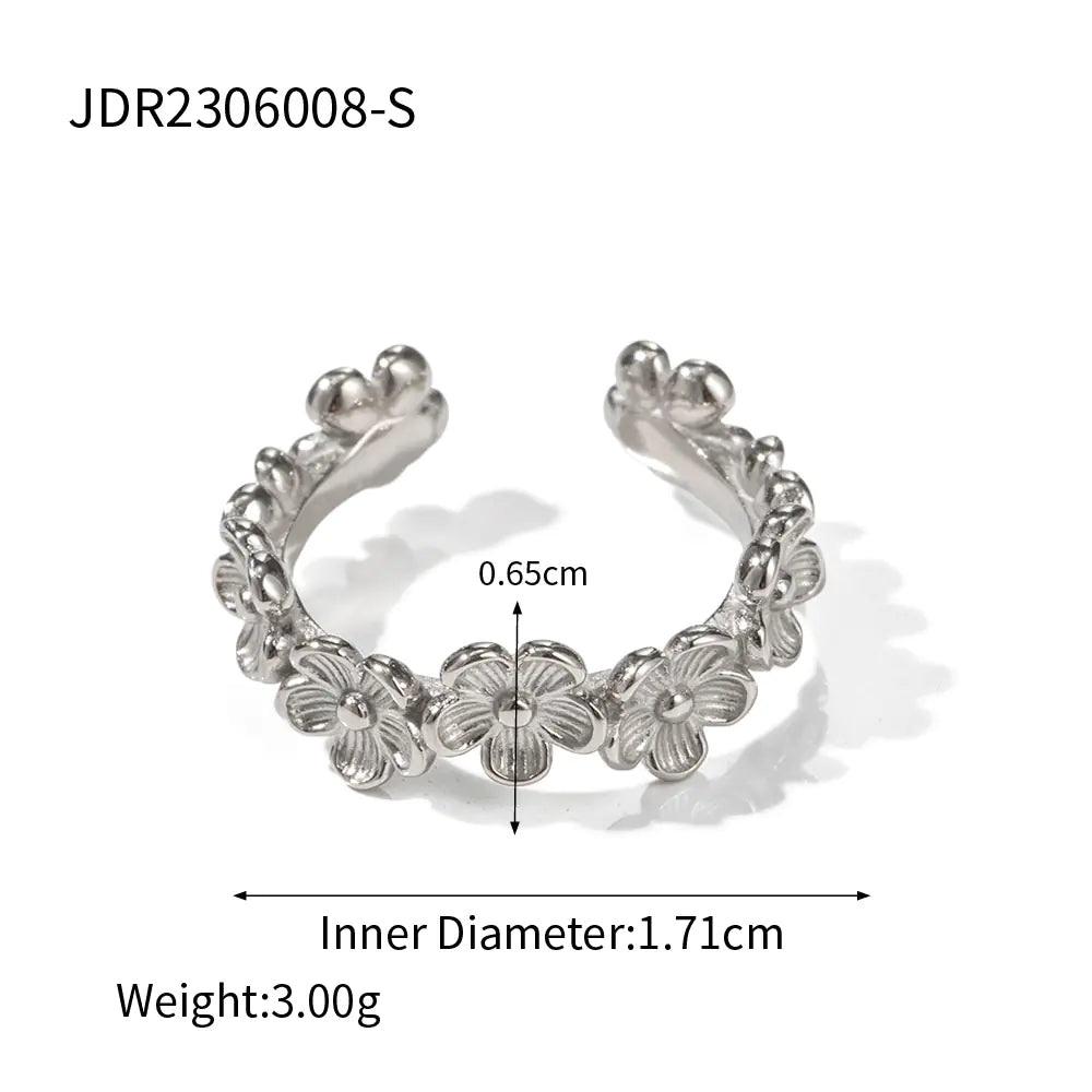18K Gold Stainless Steel Trendy Flower C Shape Ring