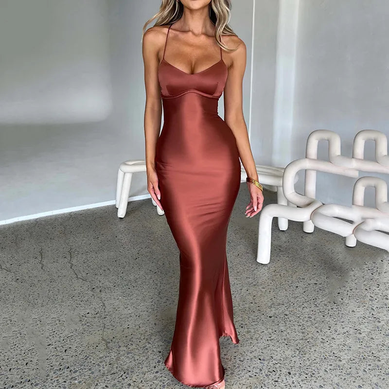 Satin Lace Up Backless Bodycon Mini Dress
