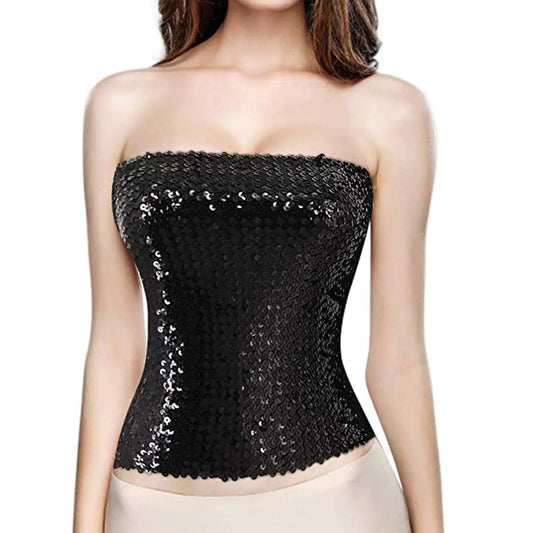 Sparkling Sequin Strapless Tube Crop Top