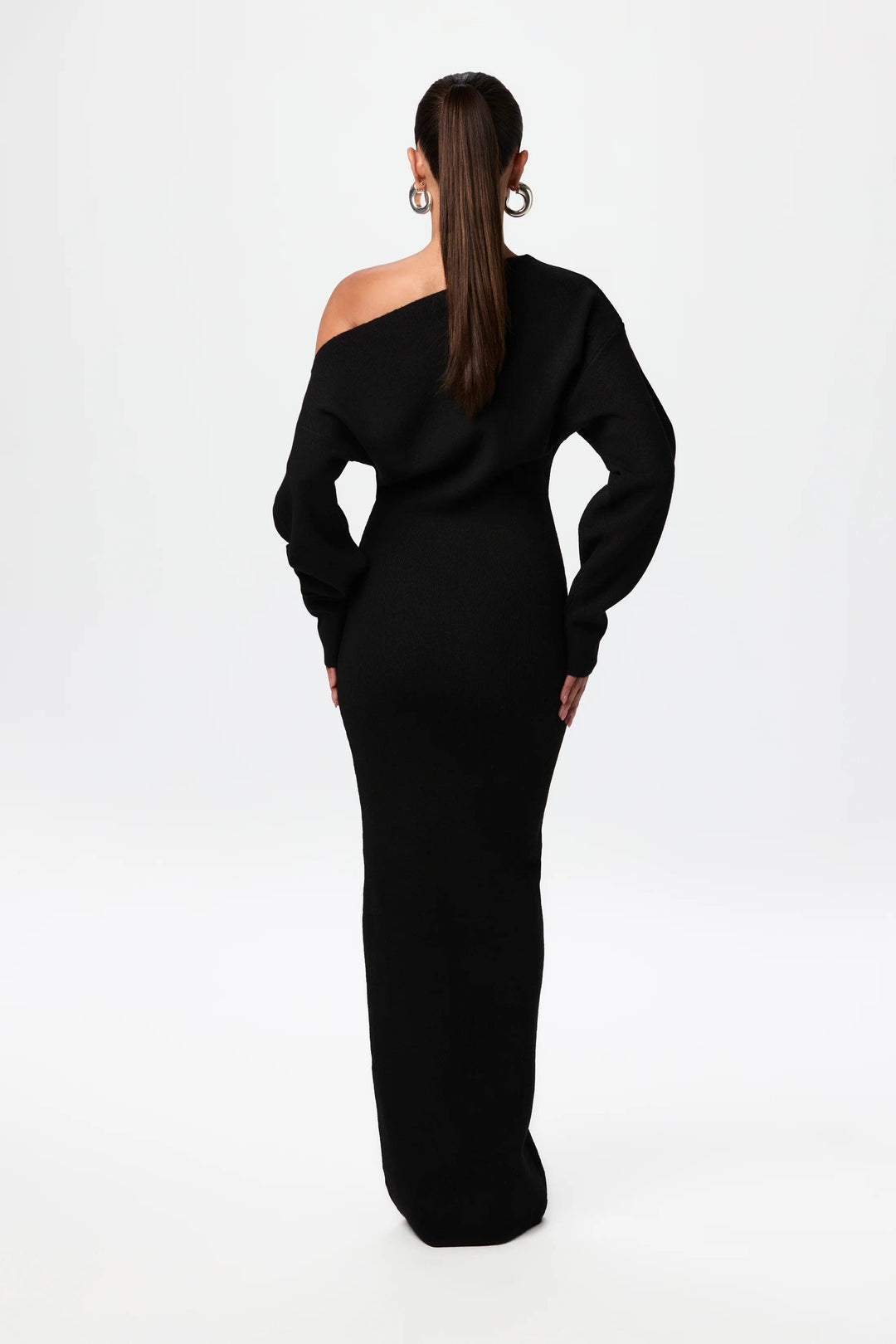 High-Waist Long Sleeve Slim Maxi