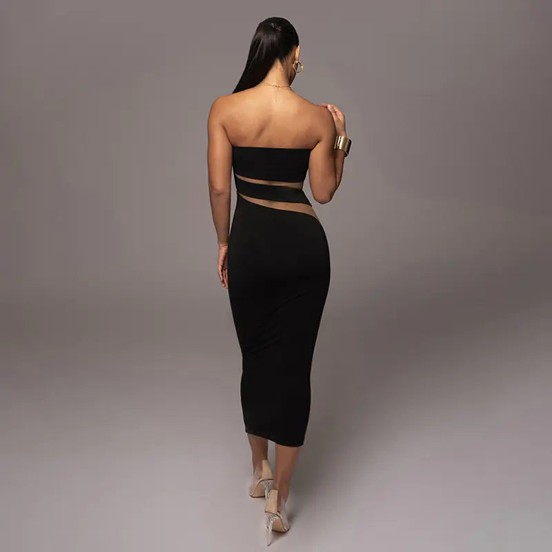 Strapless Cutout Lace Bodycon Party Maxi