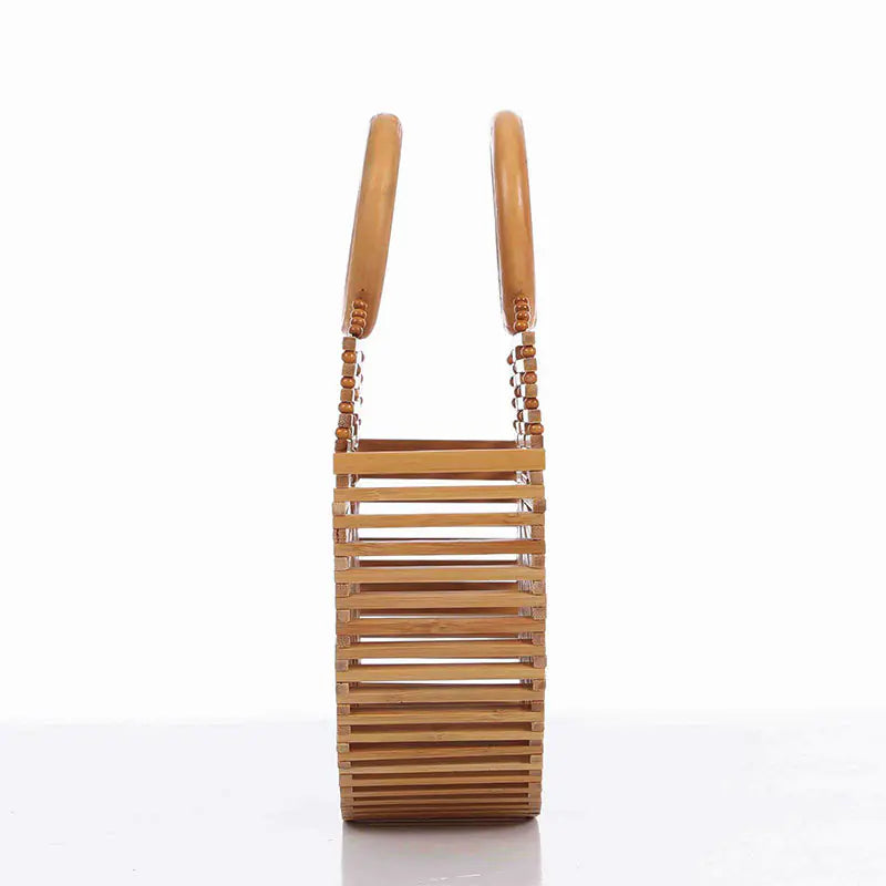 Bamboo Woven Half-Moon Beach Tote Bag