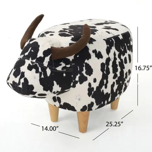 Black And White Velvet Cow Shaped Footstool