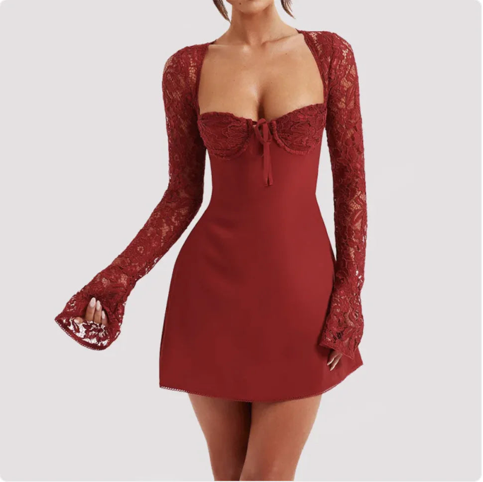 Lace Corset Backless Long Sleeve Dress