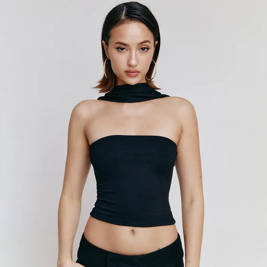 Sexy Satin Halter Backless Crop Top