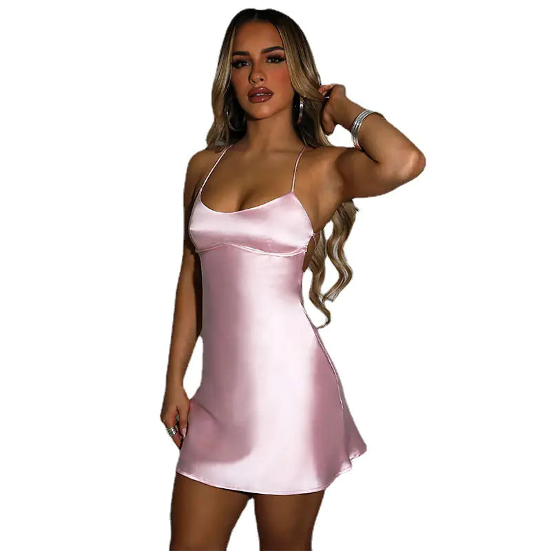 Fashionable Solid Color Sexy Strap Dress for Women