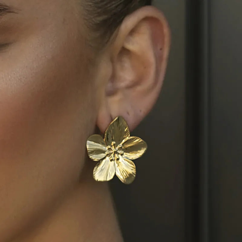 Matte Gold Stainless Steel Flower Studs