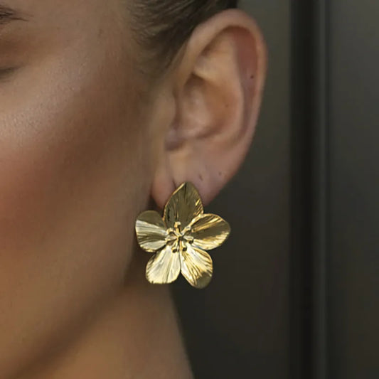 Matte Gold Stainless Steel Flower Studs