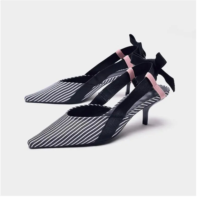 Striped High Heels with Bow Detail
