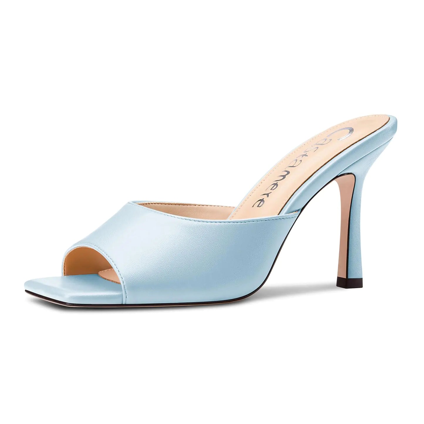 Light Blue Square Toe Heeled Mules