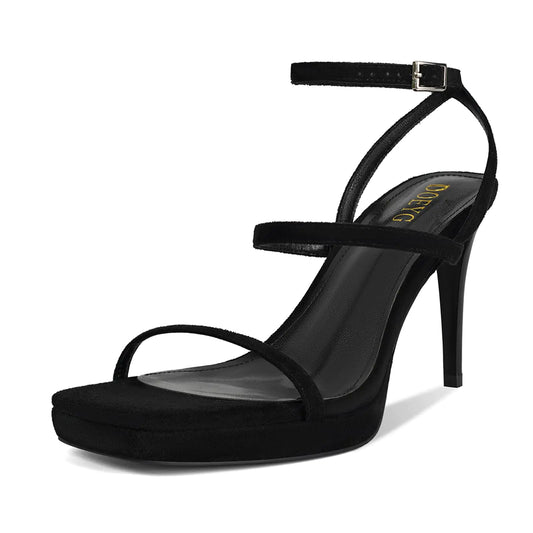 Platform Square-Toe Ankle-Strap Stiletto Heels Black