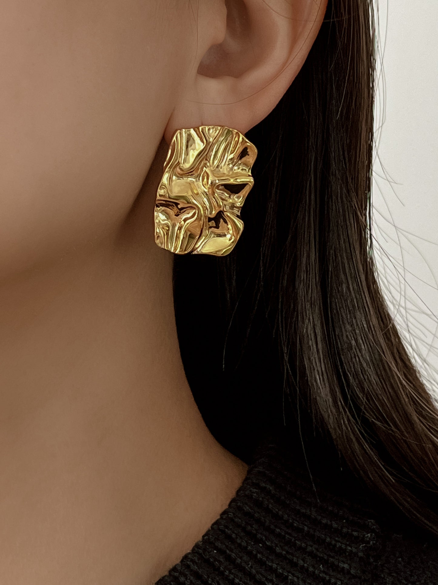 18K Gold Square Stainless Steel Textured Earrings