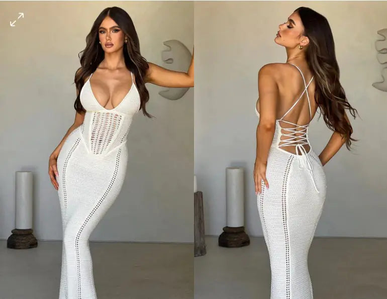 Stylish Backless Slim Knitted Maxi Dress