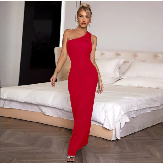 Red/Black Backless Form Fitting Evening Gown