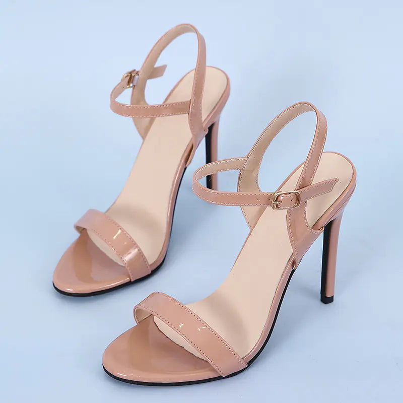 Black Buckle Strap Peep-Toe Sandals