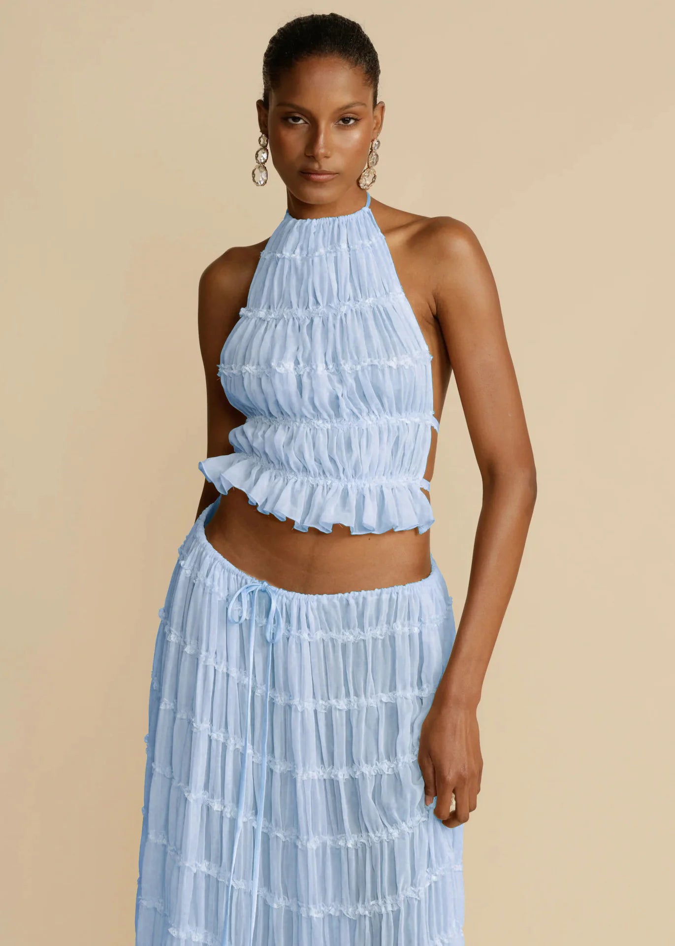 Chic Halter Crop Top and Pleated Maxi Skirt