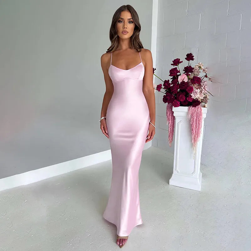 Satin Lace Up Backless Bodycon Mini Dress