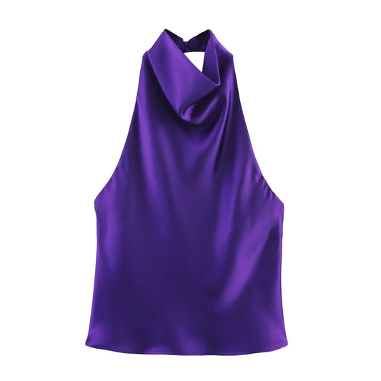 Elegant Satin Halter Neck Top