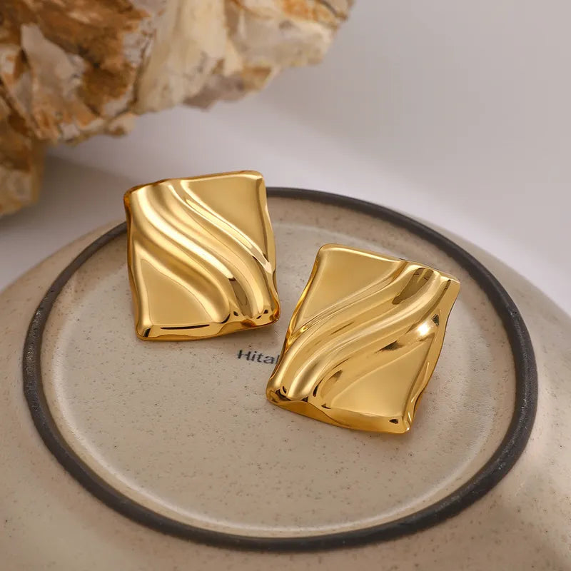 Modern Stainless Steel Ribbed Earrings