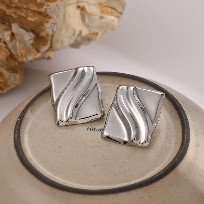Modern Stainless Steel Ribbed Earrings
