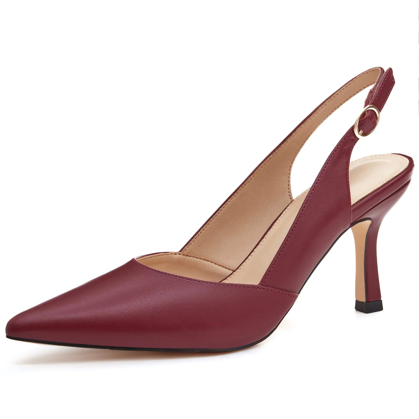 Maroon Slingback Pointed Toe Kitten Pumps