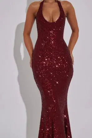 Sparkling Halter Neck Sequin Party Dress