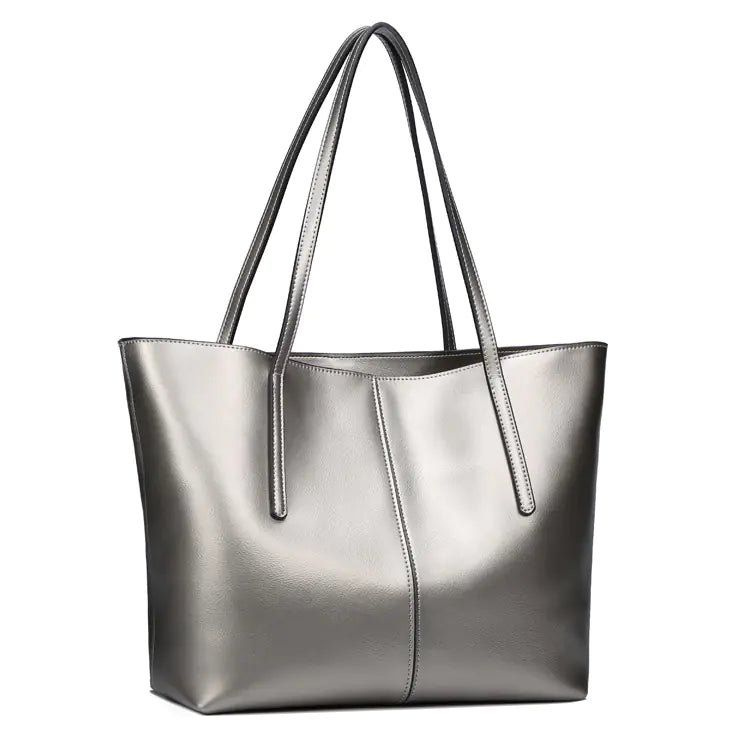 Minimalist Genuine Leather Shoulder Tote