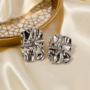 18K Gold Square Stainless Steel Textured Earrings